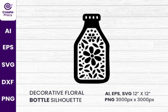 Decorative Floral Bottle Clipart SVG for Sublimation
