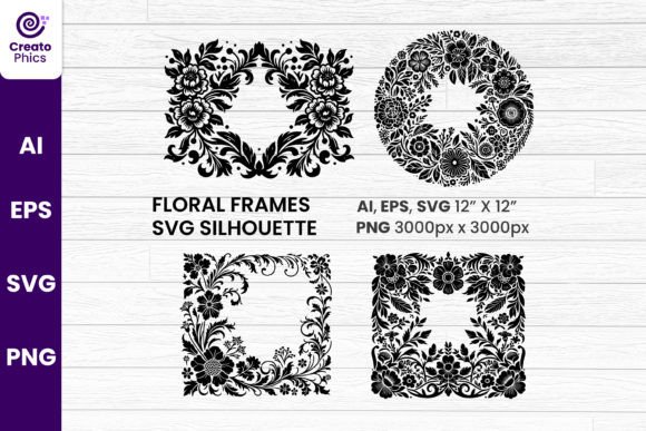 Elegant Floral Frames SVG Silhouette for Design