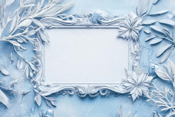 Evaluating the Decorative White Frame Surrounded by Frosty Blue Foliage for Winter Design Projects