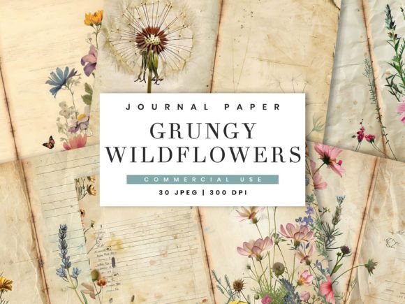 Grungy Wildflowers Decorative Paper for Journals