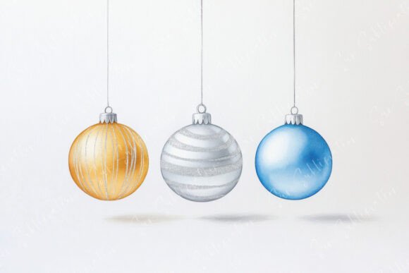 Strategic Visual Planning with Three Decorative Christmas Ornaments in Gold, Silver, and Blue
